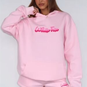 White Fox Boutique Light Pink Fuzzy Script Logo Hoodie